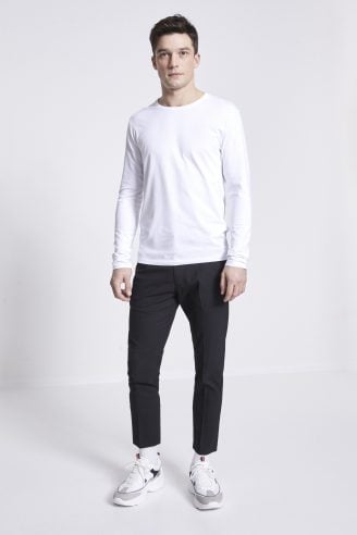 חולצת טי שרוול ארוך וצווארון עגול, כותנה supima