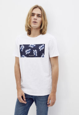 חולצת טי הדפס פרחים, צווארון עגול, 100% כותנה