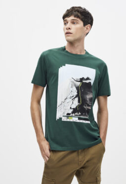 חולצת טי הדפס, צווארון עגול, 100% כותנה