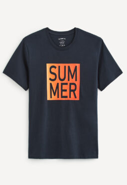 חולצת טי הדפס, צווארון עגול, 100% כותנה