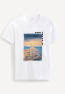 חולצת טי הדפס, צווארון עגול, 100% כותנה