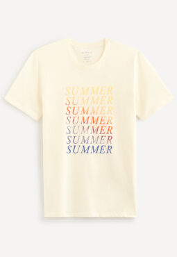 חולצת טי הדפס, צווארון עגול, 100% כותנה