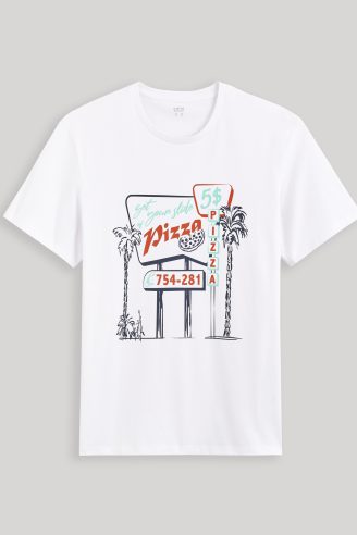 חולצת טי צווארון עגול הדפס pizza
