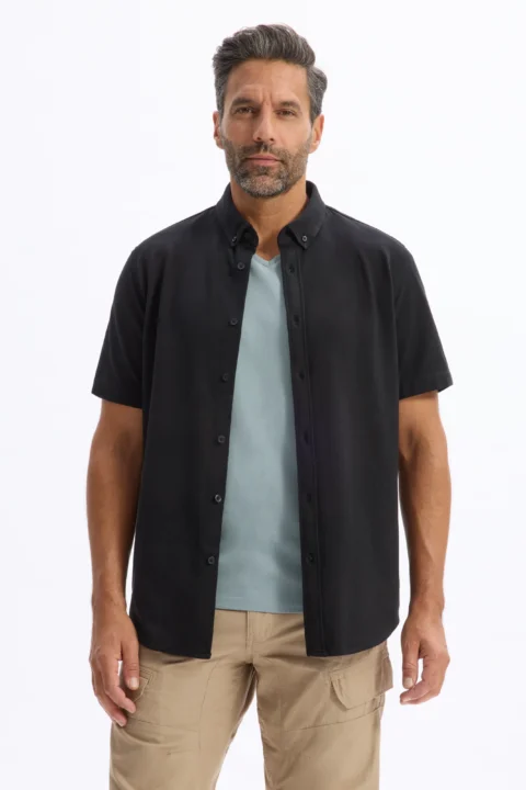 ⁦חולצה קצרה רגולר מבד ג'רזי פיקה – שחור⁩ – תמונה ⁦3⁩