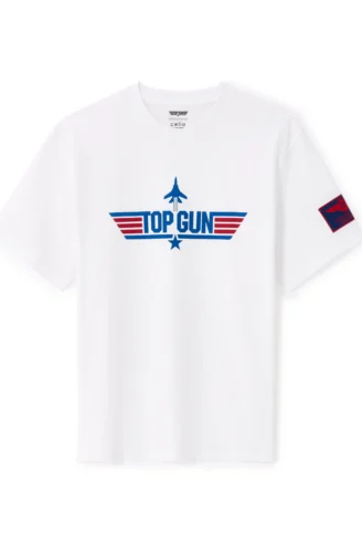 חולצת טי לבנה עם הדפס אהבה בשחקים (Top Gun) כותנה - לבן
