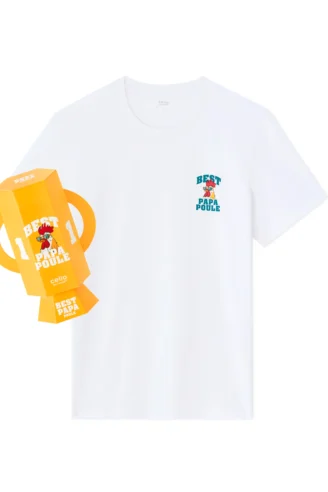 טי-שירט "Best Papa Poule" עם מארז חגיגי - לבן