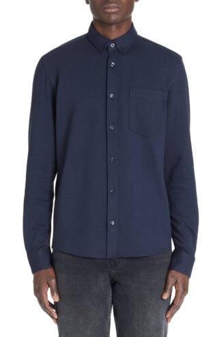 חולצה מכופתרת, שרוול ארוך, גזרה רגולר, בד פיקה נוח וגמיש - כחול נייבי