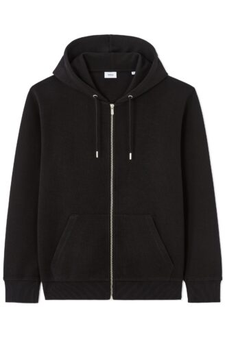 סווטשירט שחור עם כובע, זיפ קדמי, גזרה רגולר, בד פיקה רך, כיס קנגורו פרקטי - שחור