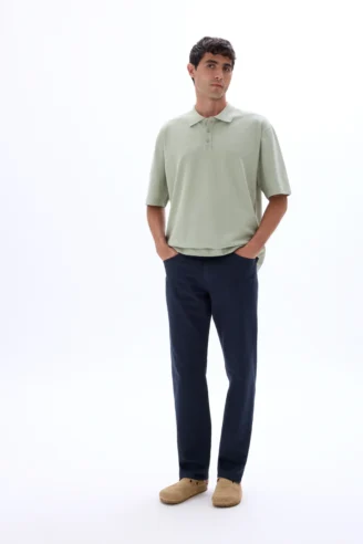 מכנסי כותנה סטרץ' ישרים עם 5 כיסים - כחול נייבי