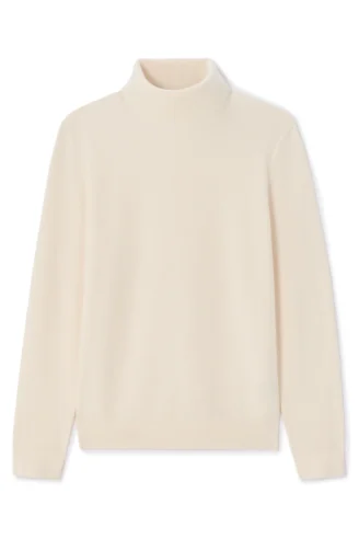 סריג פיקה עם צווארון גולף 100% כותנה - שמנת