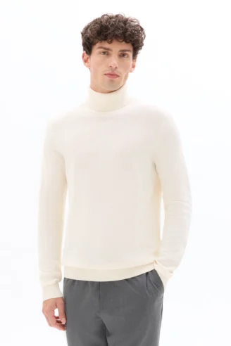 סריג פיקה עם צווארון גולף 100% כותנה - שמנת