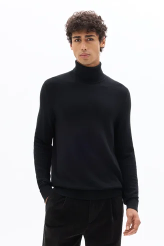 סריג פיקה עם צווארון גולף 100% כותנה - שחור