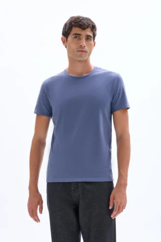 חולצת טי פימה צווארון עגול - כחול