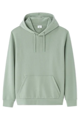 סווטשירט קפוצ’ון, גזרה רגולר, כובע עם שרוך, כיס קנגורו קדמי, בד רך ונעים, 100% כותנה - ירקרק תכלת סווטשירט קפוצ’ון, גזרה רגולר, כובע עם שרוך, כיס קנגורו קדמי, בד רך ונעים, 100% כותנה - ירקרק תכלת