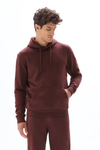 סווטשירט קפוצ’ון, גזרה רגולר, כובע עם שרוך, כיס קנגורו קדמי, בד רך ונעים, 100% כותנה - בורדו