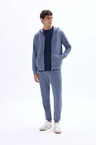 סווטשירט זיפ קדמי, גזרה רגולר, בד פיקה רך, כיס קנגורו - כחול אפרפר