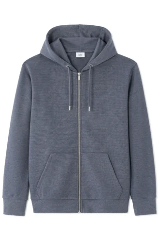 סווטשירט זיפ קדמי, גזרה רגולר, בד פיקה רך, כיס קנגורו - כחול אפרפר סווטשירט זיפ קדמי, גזרה רגולר, בד פיקה רך, כיס קנגורו - כחול אפרפר