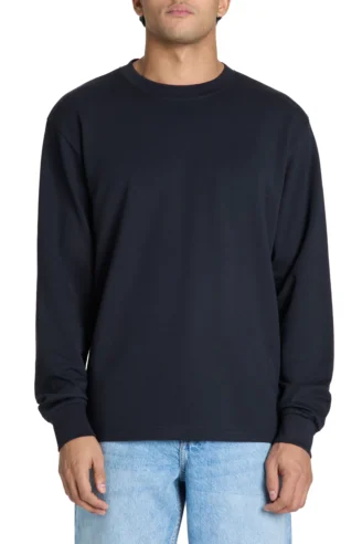 ־שירט ארוכה בגזרה רילקס מבד כותנה משולב – כחול נייבי