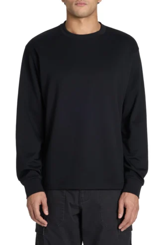 ־שירט ארוכה בגזרה רילקס מבד כותנה משולב – שחור