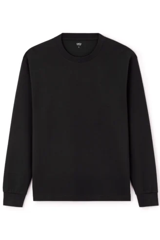 ־שירט ארוכה בגזרה רילקס מבד כותנה משולב – שחור ־שירט ארוכה בגזרה רילקס מבד כותנה משולב – שחור