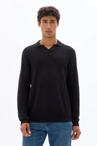 סווטשירט צווארון קובני - שחור