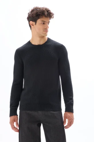 סוודר סריג  עם צווארון עגול - שחור