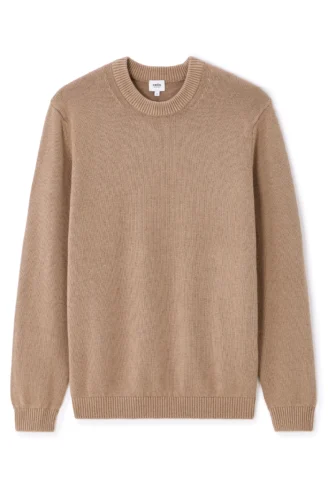 סריג שילוב כותנה צווארון עגול - בז'