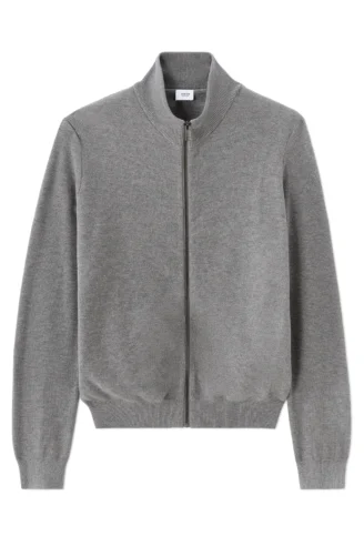 קרדיגן עם רוכסן וצווארון טרוקר, 100% כותנה - אפור קרדיגן עם רוכסן וצווארון טרוקר, 100% כותנה - אפור