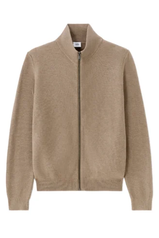 קרדיגן עם רוכסן וצווארון טרוקר, 100% כותנה - בז' קרדיגן עם רוכסן וצווארון טרוקר, 100% כותנה - בז'