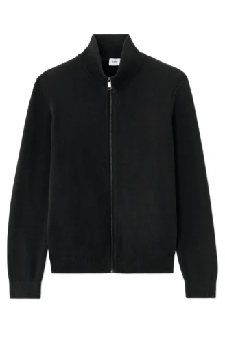 קרדיגן עם רוכסן וצווארון טרוקר, 100% כותנה - שחור קרדיגן עם רוכסן וצווארון טרוקר, 100% כותנה - שחור