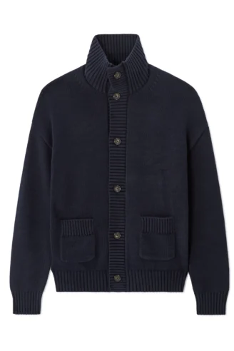 קרדיגן צווארון גבוה כותנה משולבת - כחול כהה