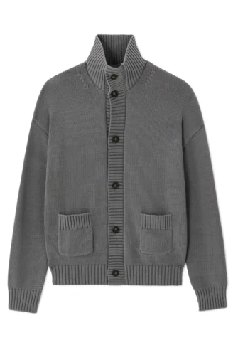 קרדיגן צווארון גבוה כותנה משולבת - אפור