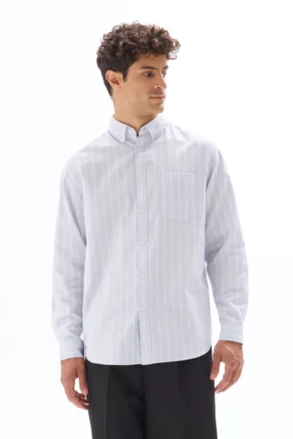 חולצת אוקספורד עם פסים גזרה משוחררת - תכלת