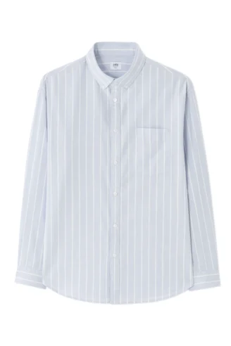 חולצת אוקספורד עם פסים גזרה משוחררת - תכלת חולצת אוקספורד עם פסים גזרה משוחררת - תכלת