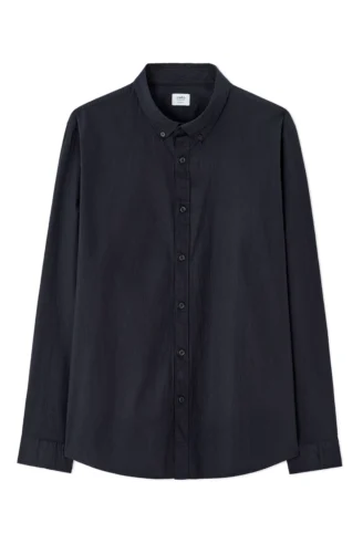 חולצה מכופתרת טקסטורה גזרה רגילה - כחול נייבי חולצה מכופתרת טקסטורה גזרה רגילה - כחול נייבי