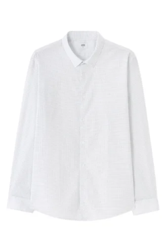 חולצה מכופתרת גזרה סלים עם הדפס נקודות - לבן חולצה מכופתרת גזרה סלים עם הדפס נקודות - לבן