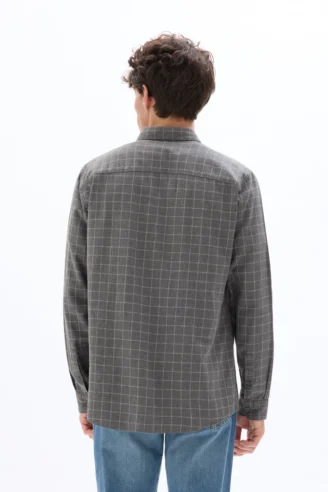 חולצה מכופתרת פלנל משבצות גזרה רגילה - אפור