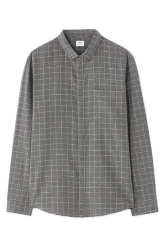 חולצה מכופתרת פלנל משבצות גזרה רגילה - אפור