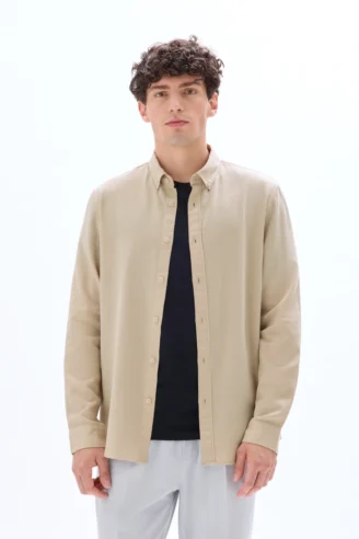 חולצת פלאנל גזרה רגולר - בז'