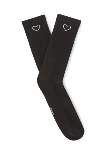 גרביים כותנה סטרץ' הדפס לב - שחור