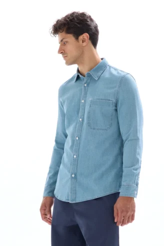 חולצה מכופתרת גזרה רגולר, גימור ג'ינס - תכלת