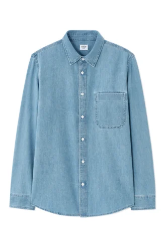 חולצה מכופתרת גזרה רגולר, גימור ג'ינס - תכלת חולצה מכופתרת גזרה רגולר, גימור ג'ינס - תכלת