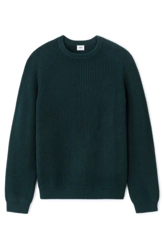 סוודר כותנה עם צווארון עגול, 100% כותנה - ירוק כהה