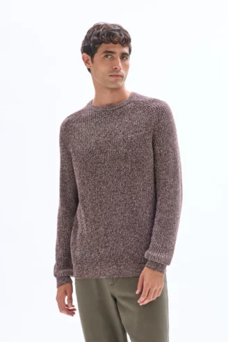 סוודר כותנה עם צווארון עגול, 100% כותנה - בורדו בהיר