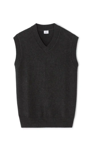 סוודר ווסט עם צווארון V - אפור כהה סוודר ווסט עם צווארון V - אפור כהה