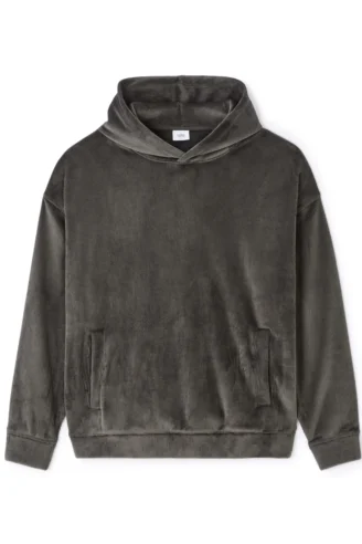 סווטשירט אוברסייז קטיפה עם קפוצ'ון - אפור כהה