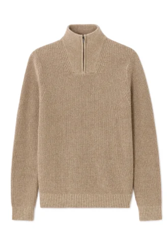 סוודר סריג עם צווארון רוכסן - בז' סוודר סריג עם צווארון רוכסן - בז'