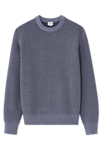 סריג ואפל צווארון עגול גזרה רגילה - כחול אפרפר