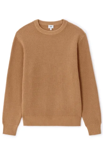 סריג ואפל צווארון עגול גזרה רגילה - כאמל