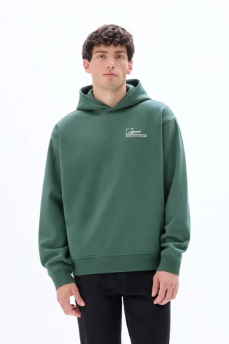 סווטשירט אוברסייז עם קפוצ’ון הדפס אסיאתי - ירוק אטלנטי